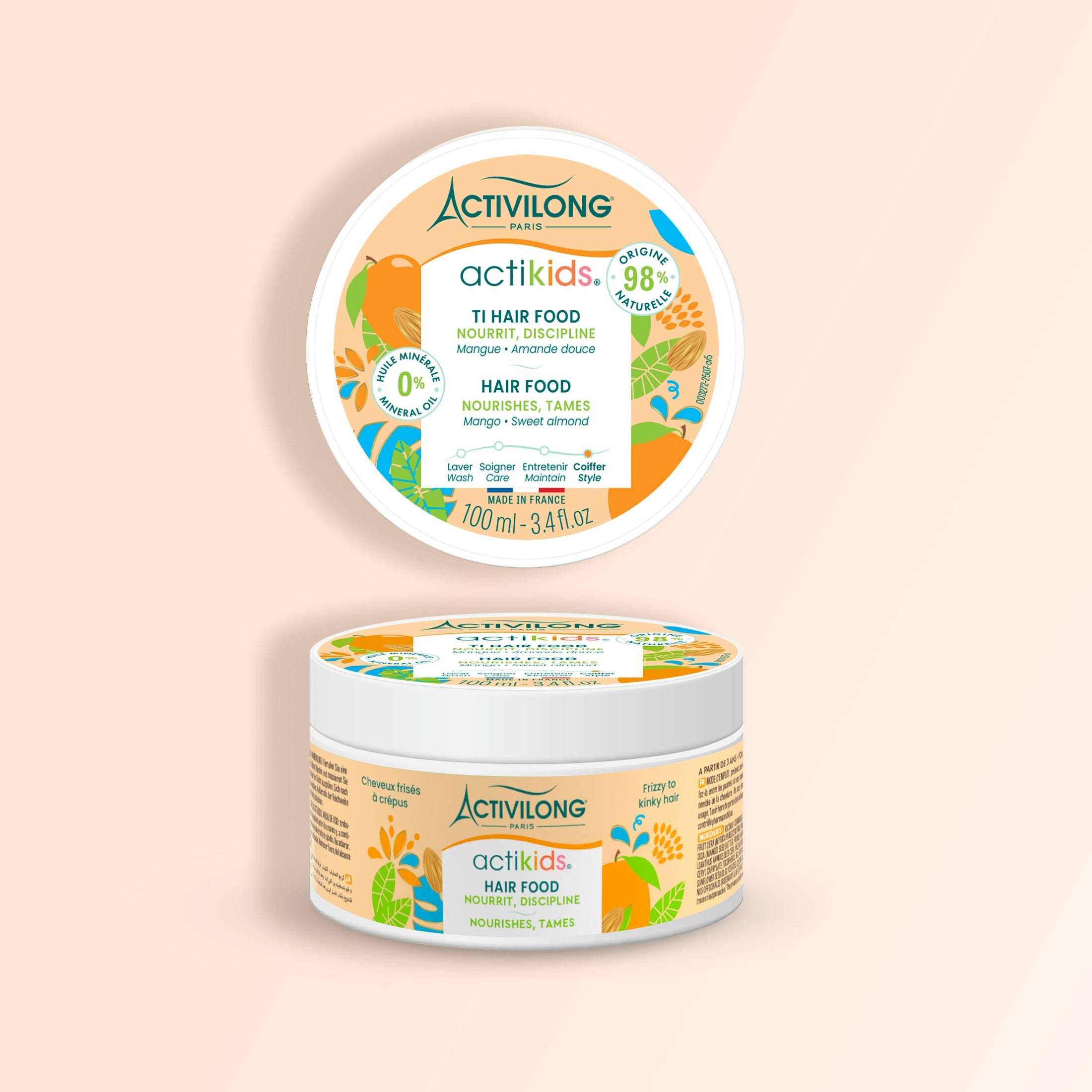 ACTIVILONG ACTIKIDS Ti-Hair Food 100ml by ABS France Wholesale on a beige background