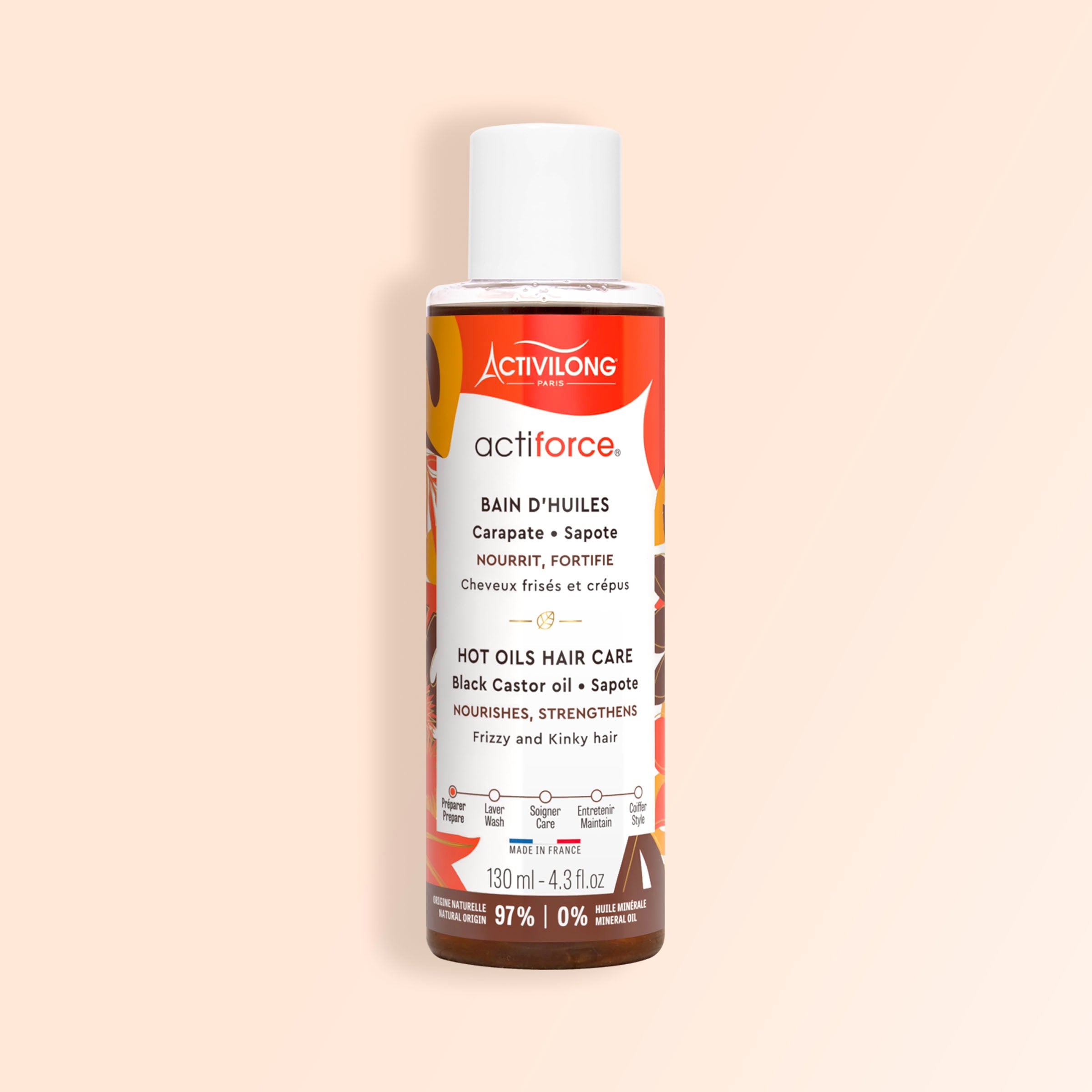 ACTIVILONG ACTIFORCE Bain d'Huile 130ml bottle on a beige background