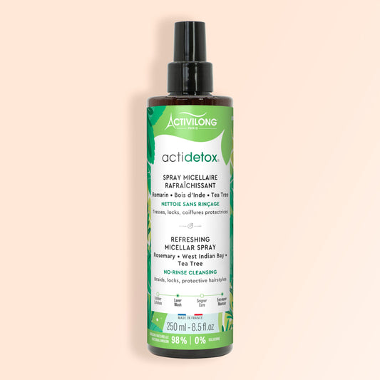 Activilong actidetox refreshing micellar spray bottle by ABS France Wholesale on a beige background