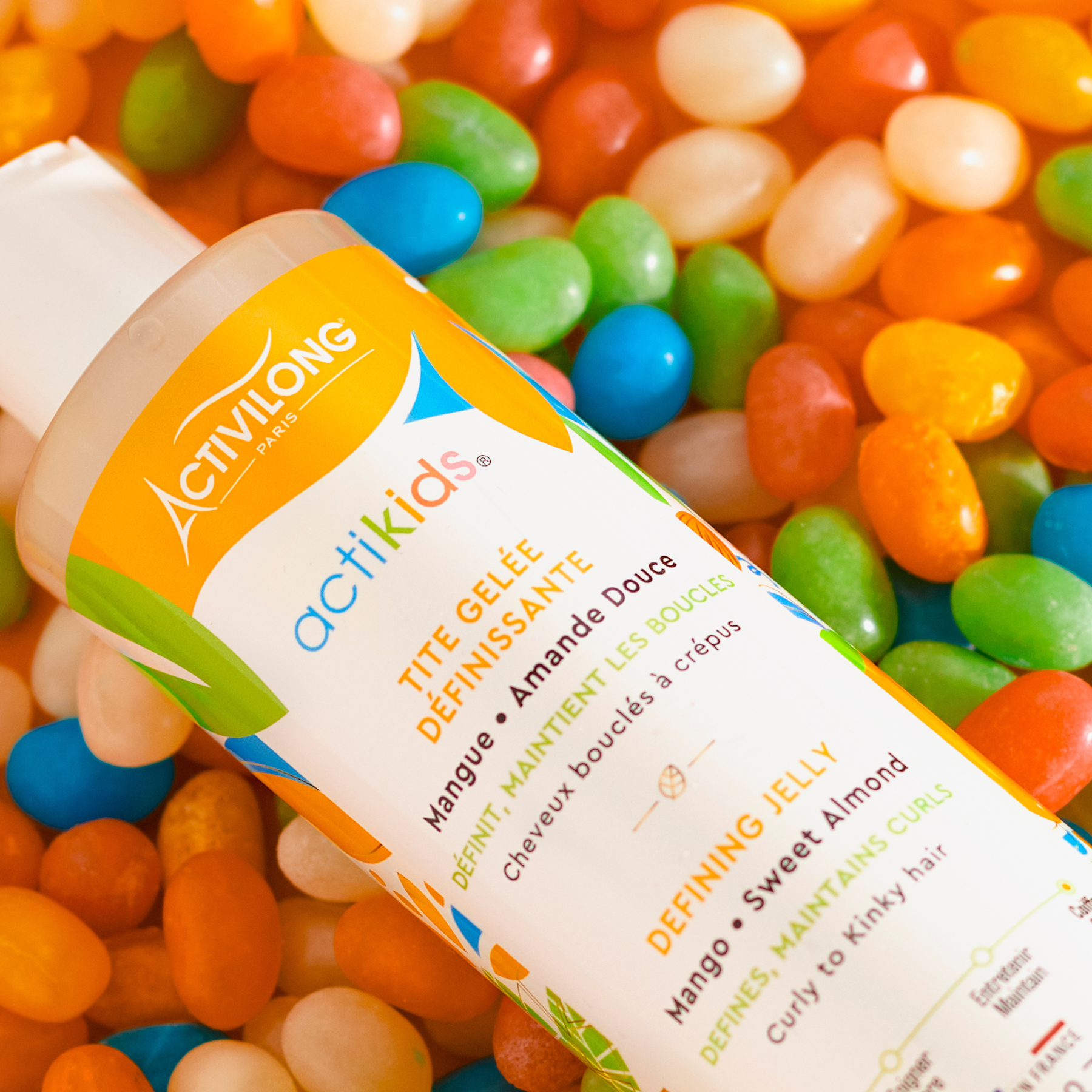 Activilong actikids defining jelly bottle by ABS France Wholesale surrounded by colorful jelly beans