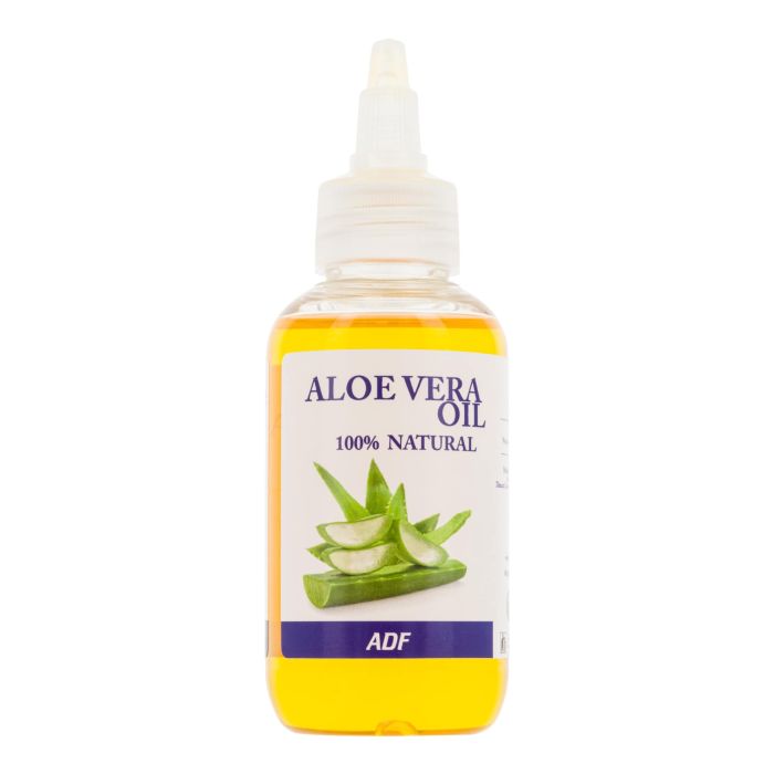 Bottle of ADF Aloe Vera oil with a white label on a white background by ABS France Wholesale