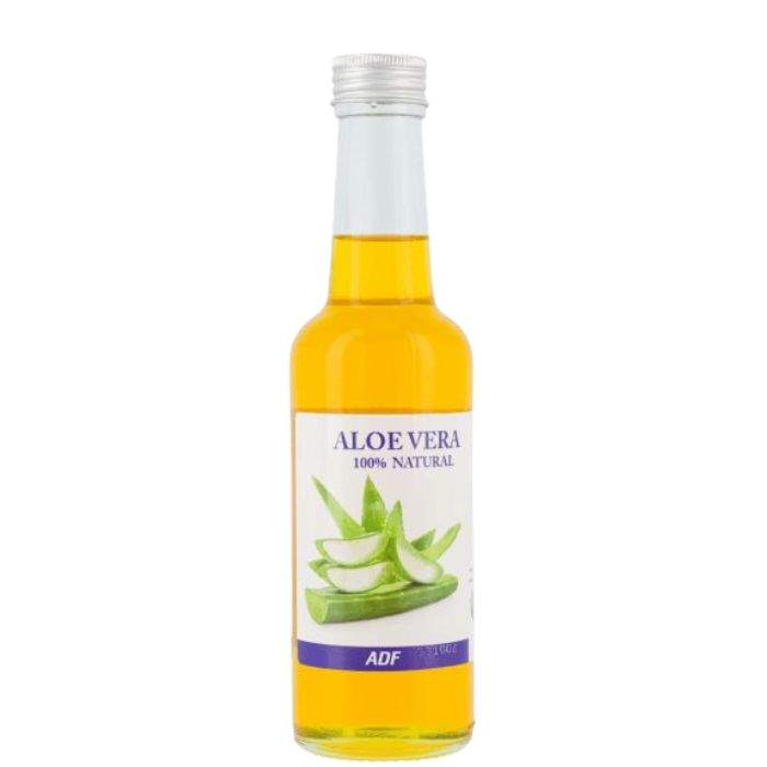 Bottle of ADF Aloe Vera oil with a white label on a white background by ABS France Wholesale