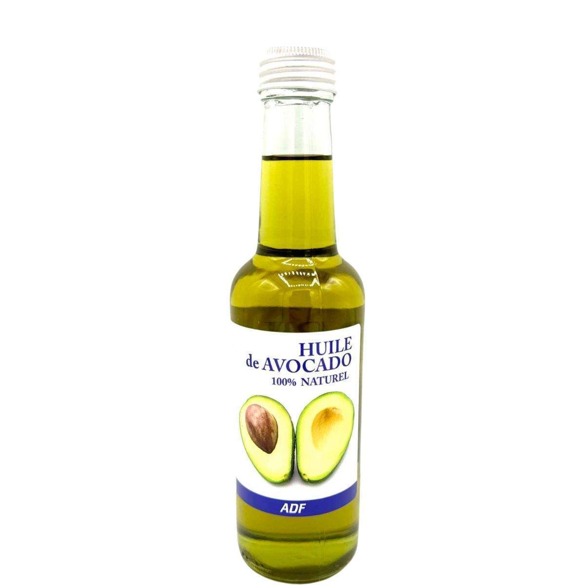Bottle of ADF avocado oil with a white label on a white background by ABS France Wholesale