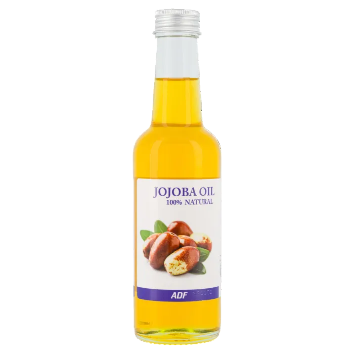 Bottle of ADF Jojoba oil with a label on a white background by ABS France Wholesale