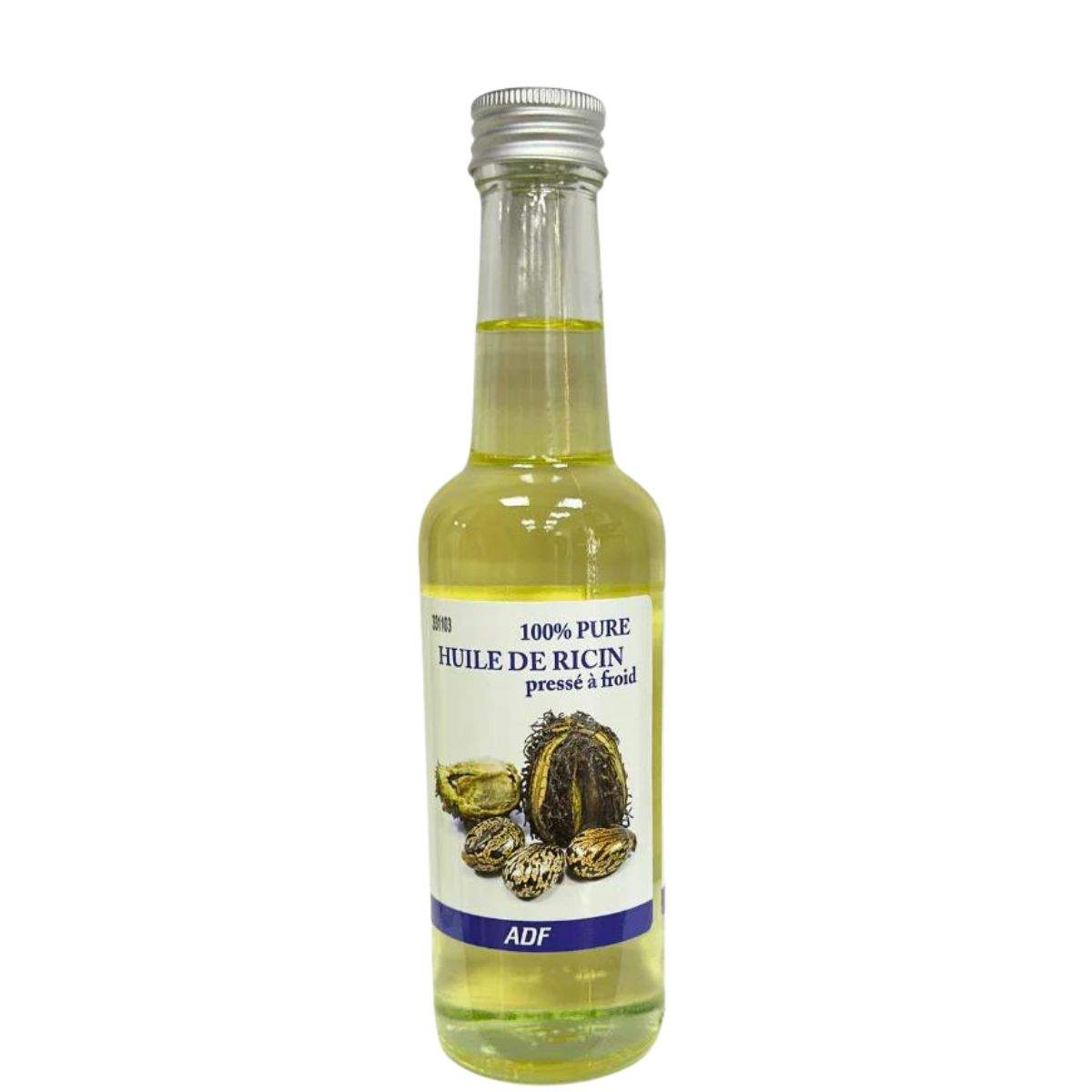 Bottle of ADF 100% pure ricin oil with a label on a white background by ABS France Wholesale