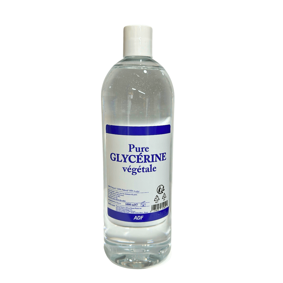 Bottle of pure ADF glycerine 1000ml by ABS France Wholesale on a white background