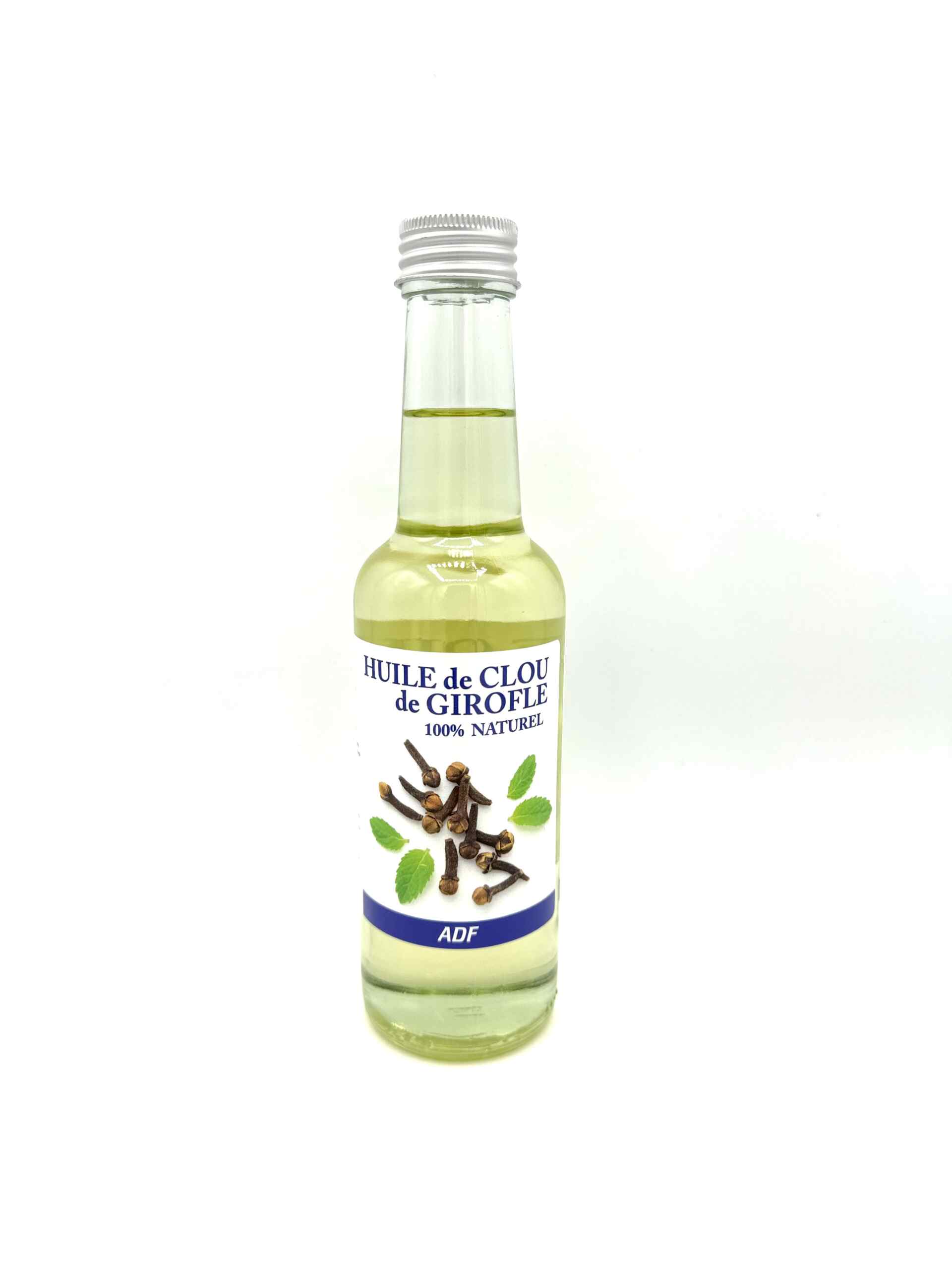 Bottle of ADF HUILE d'GIROFLE with a white background by ABS France Wholesale