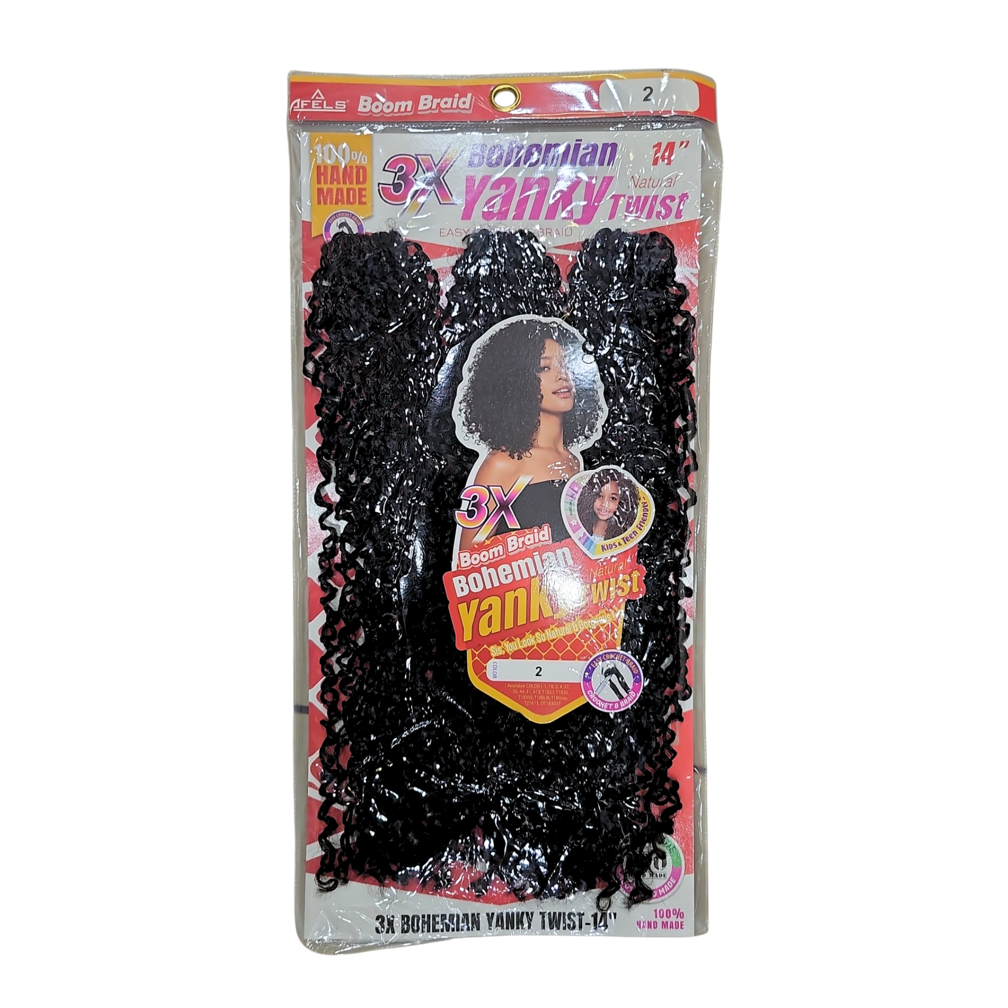 A package of 3x1 Bohemian Yanky Twist hair extension in black, shown in its retail plastic packaging with a model's hair photo on the front.