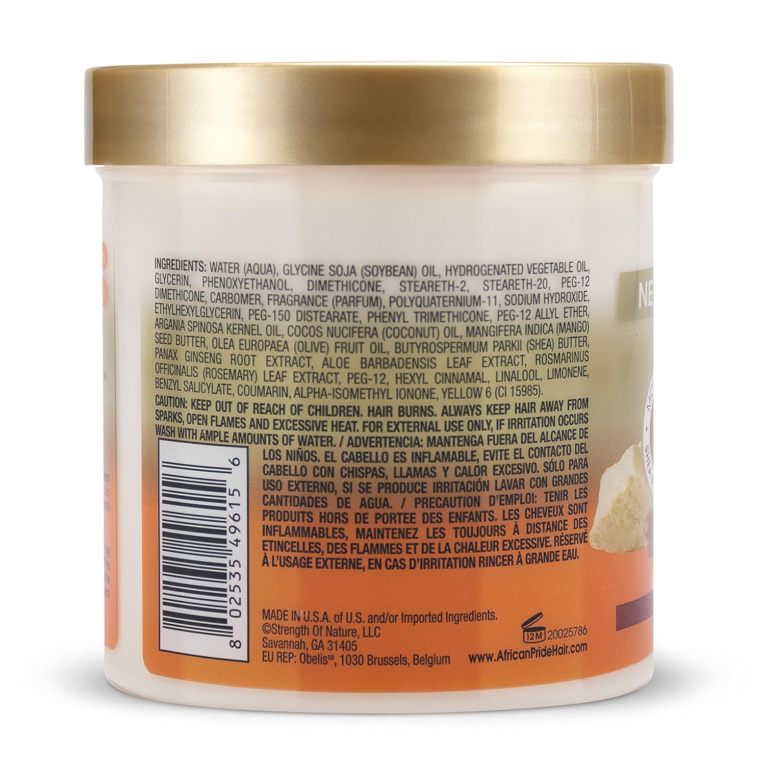 Back view of African Pride Shea Miracle Bouncy Curl Pudding 15oz jar by ABS France Wholesale