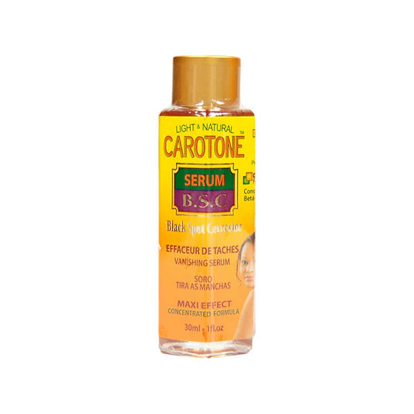 Carotone serum bottle with yellow label on a white background