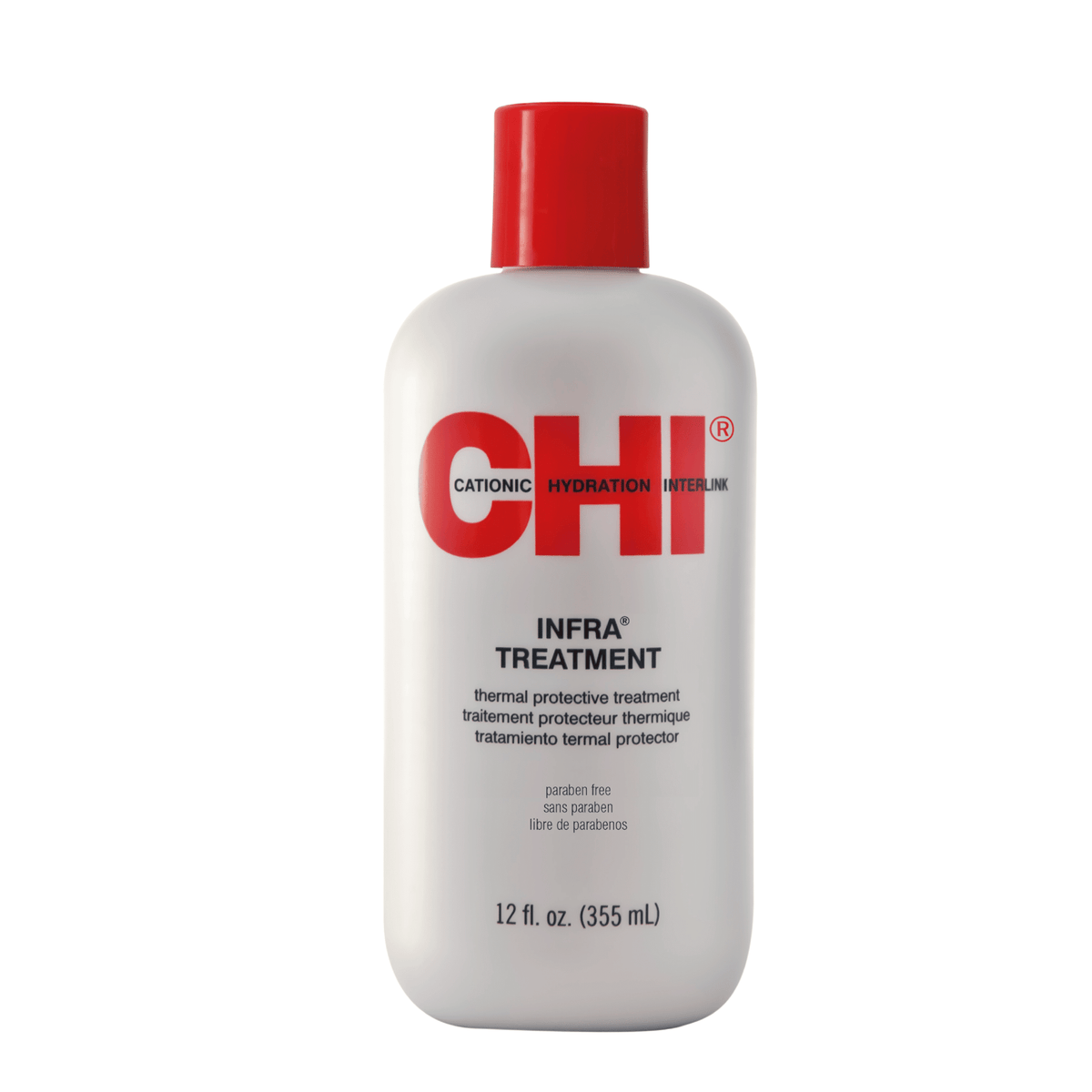 CHI Infra Treatment bottle with red cap on a white background