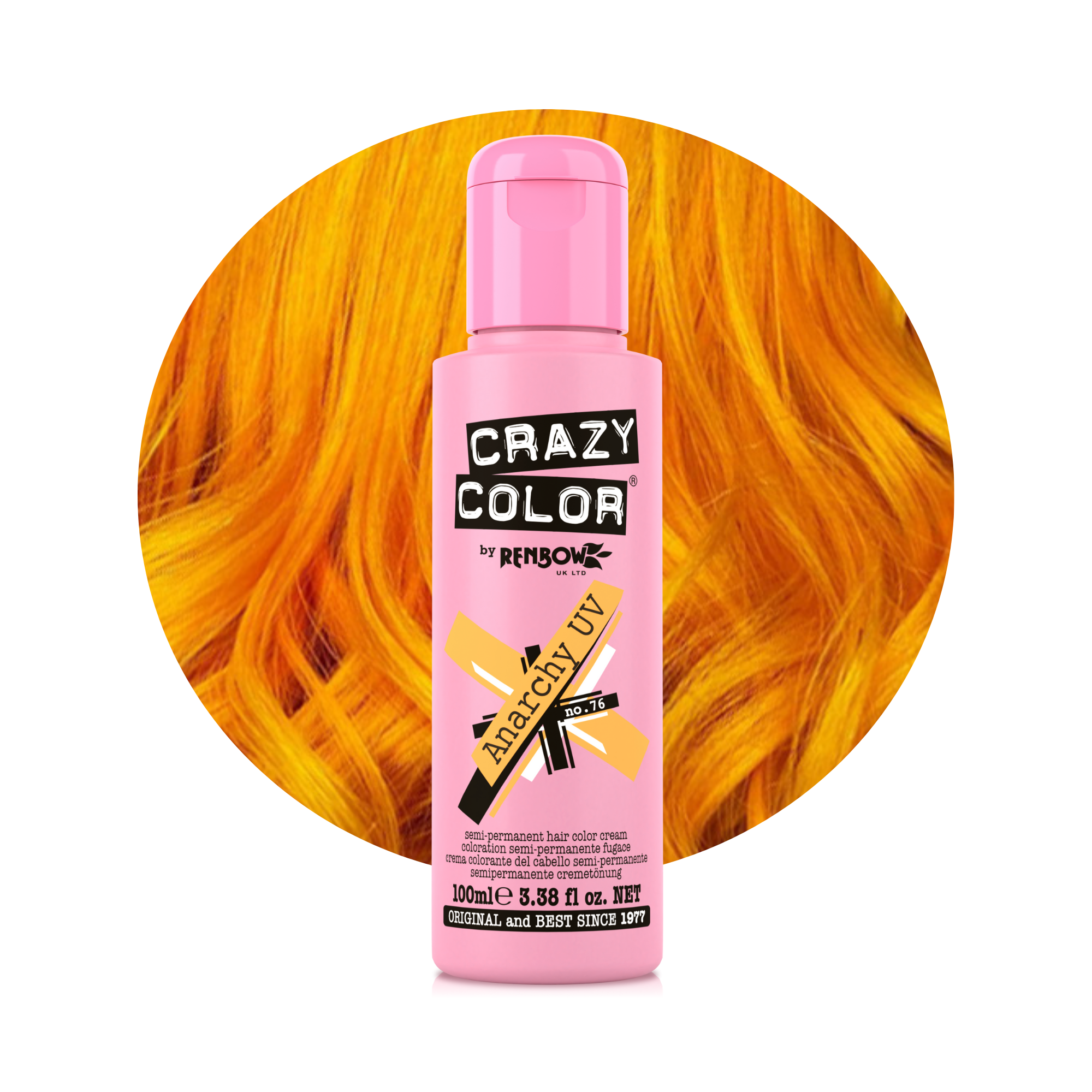 Crazy Color Anarchy UV (Orange Fluo) no. 76 100ml hair dye bottle by ABS France Wholesale