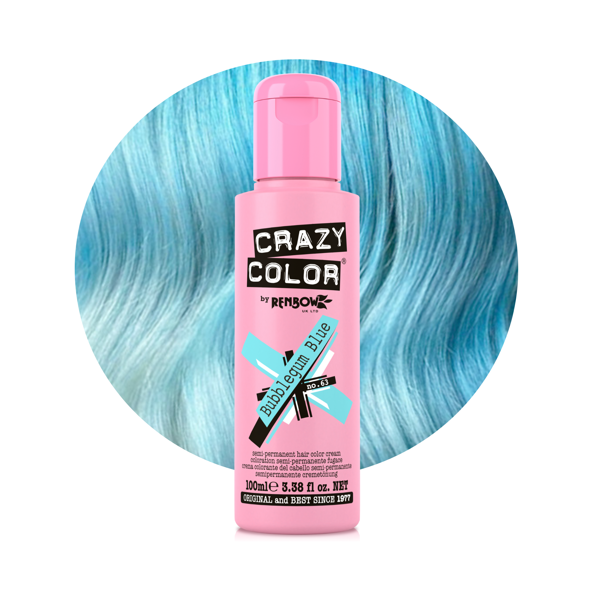 Crazy Color Bleu Chewing-Gum (Bubblegum Blue) no. 63 100ml hiar dye bottle by ABS France Wholesale