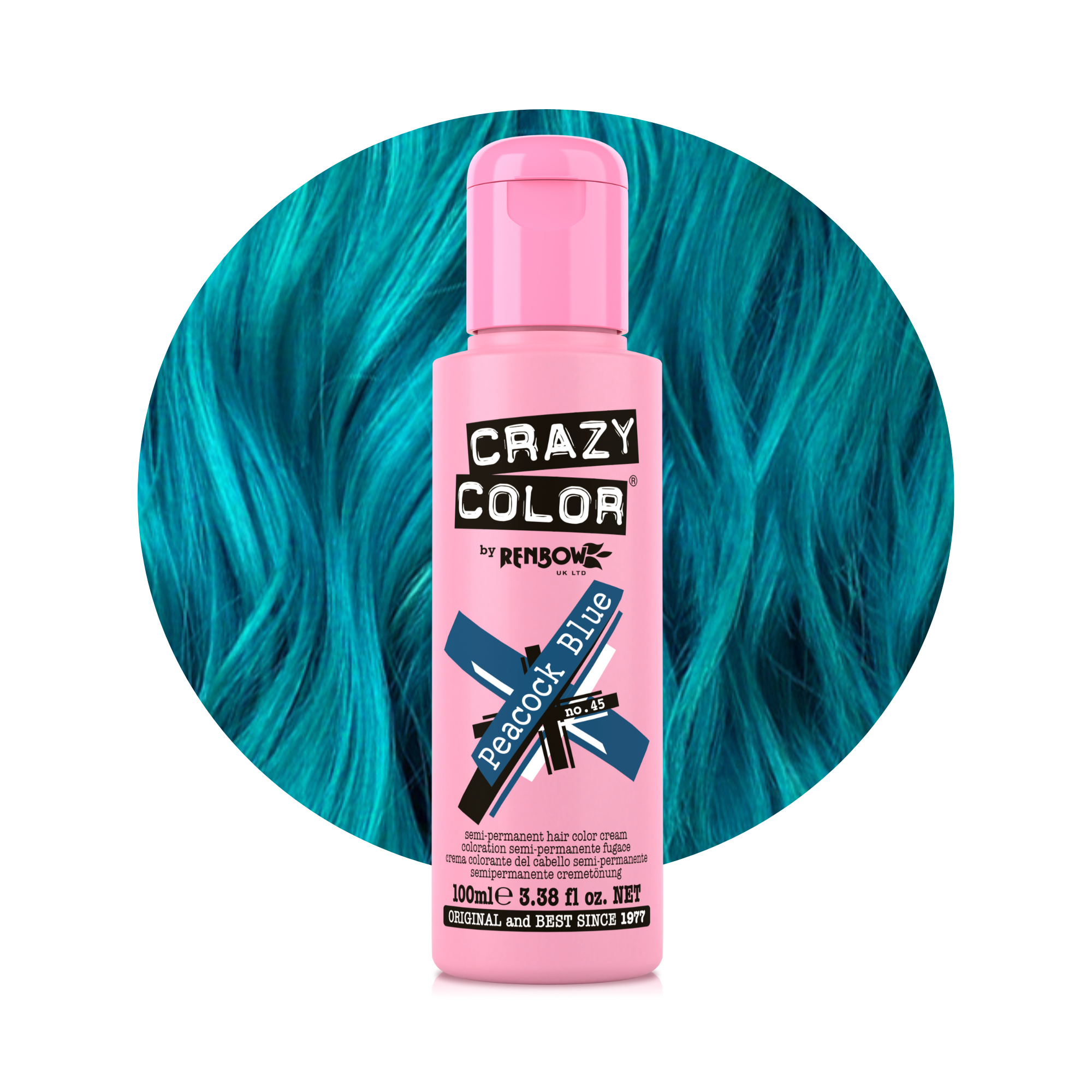 Crazy Color Bleu Peacock no. 45 100ml hair dye bottle by ABS France Wholesale