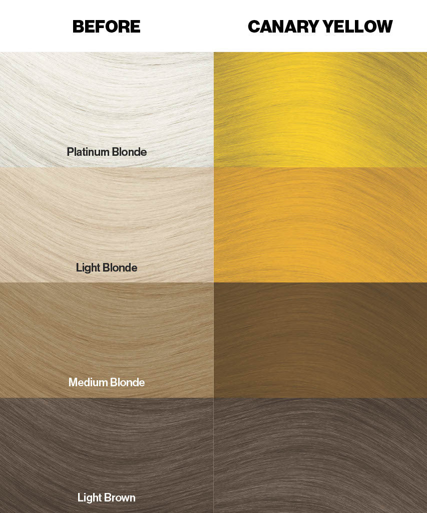 Crazy Color's Color swatches for hair color changes from Platinum Blonde to Canary Yellow by ABS France Wholesale