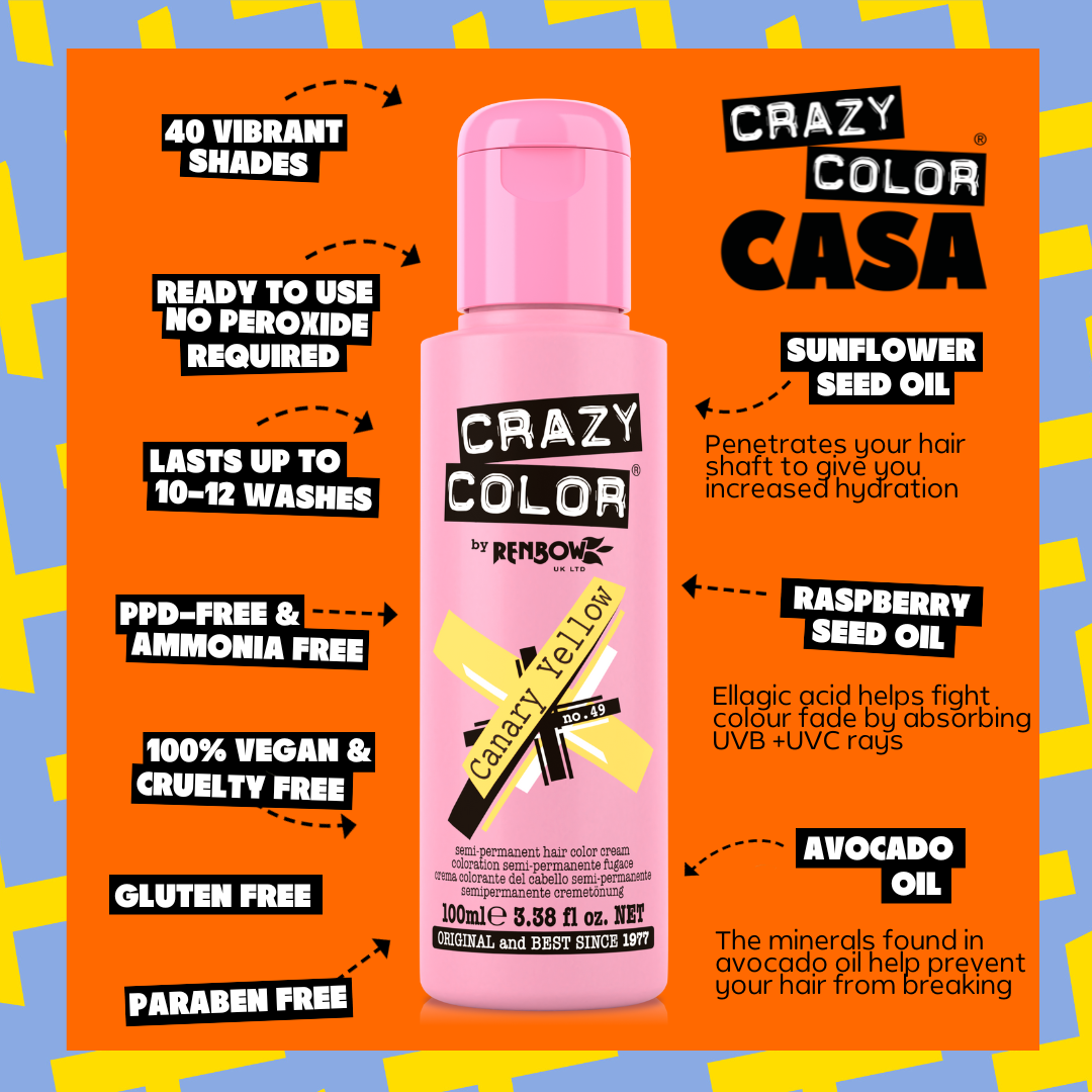 Pink bottle of Crazy Color hair color with product features on an orange background by ABS France Wholesale