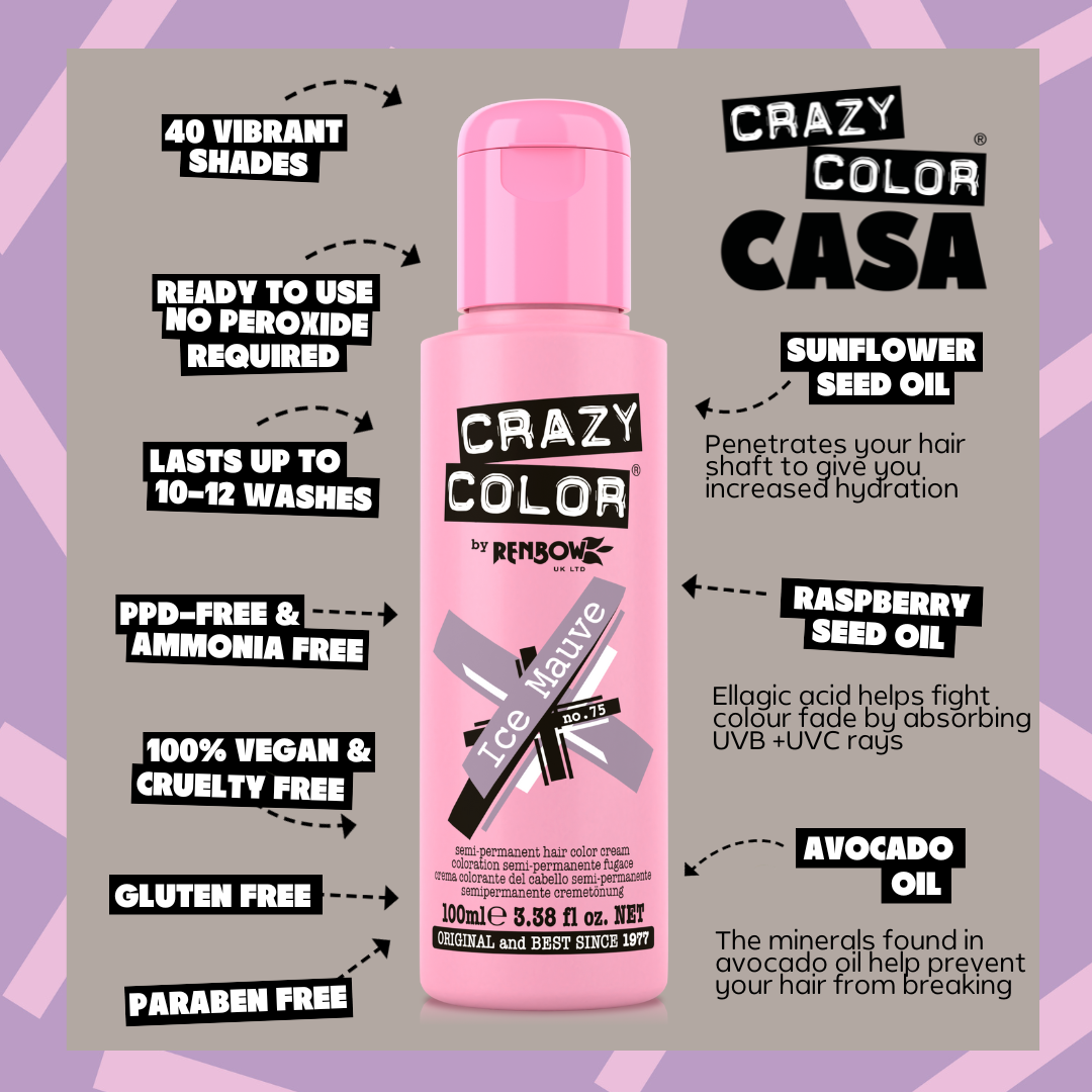 Crazy Color Ice Mauve 75 hair dye bottle by ABS France Wholesale