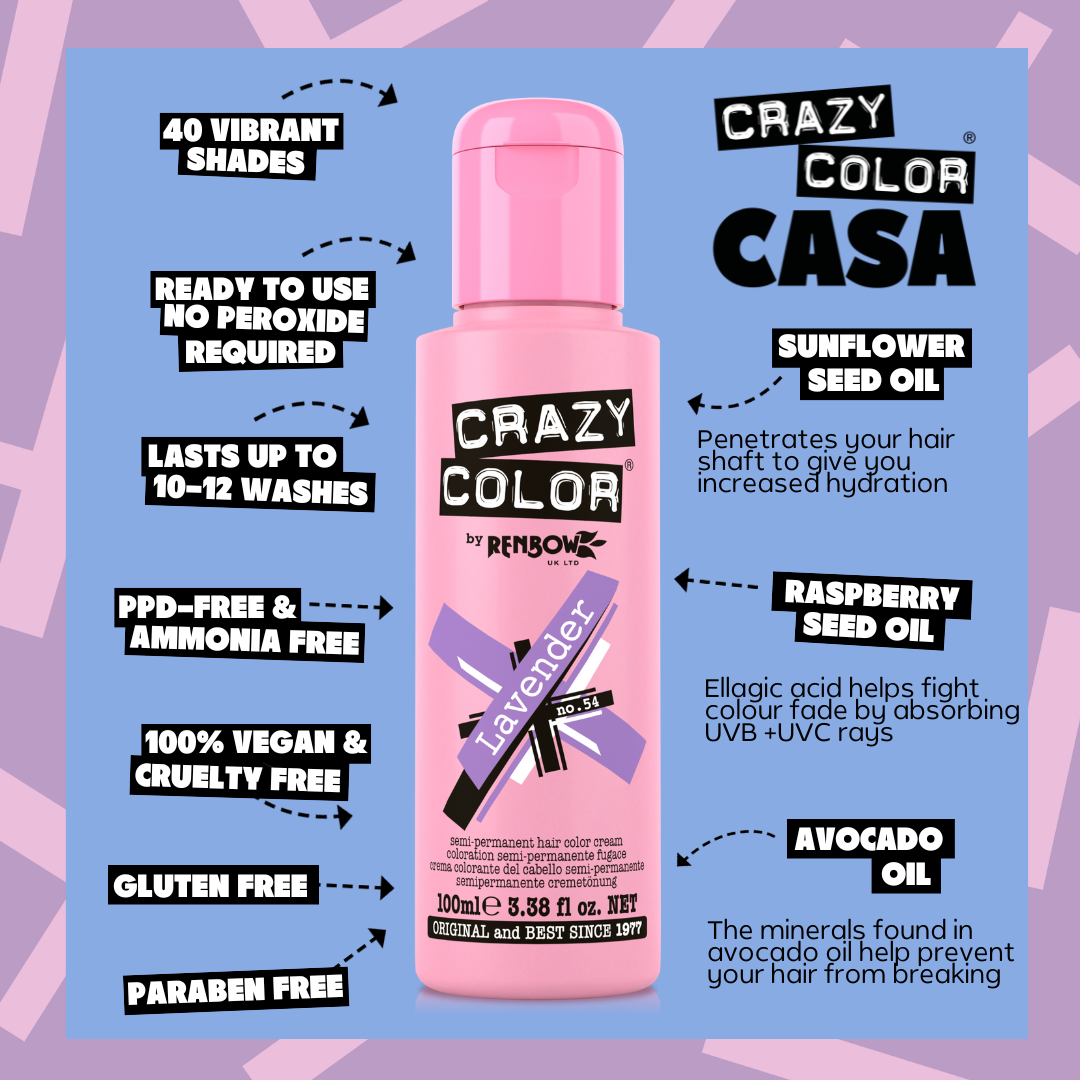 Crazy Color Lavender no. 54 100ml hair dye bottle by ABS France Wholesale