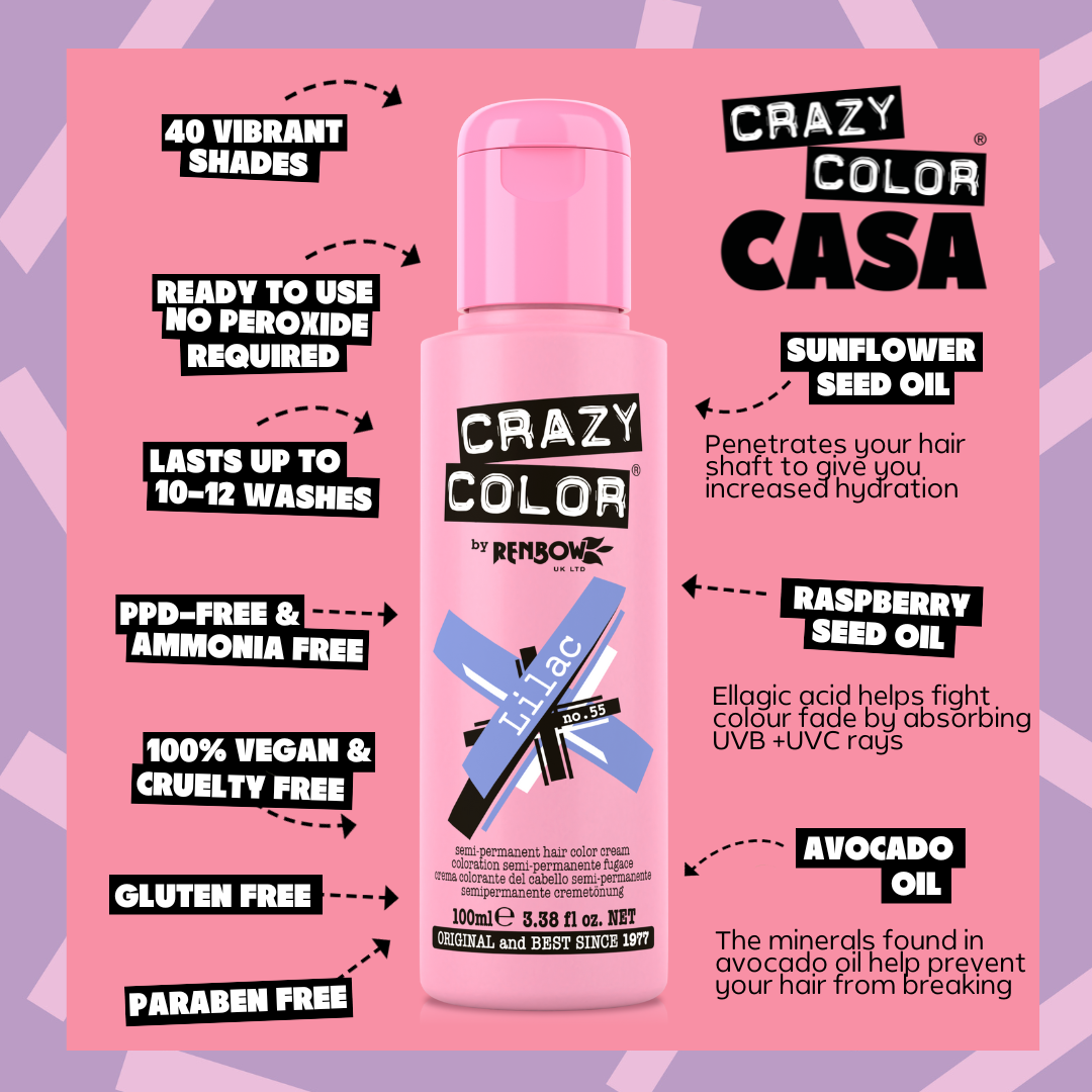 Crazy Color Lilac 55 100ml hair dye bottle by ABS France Wholesale