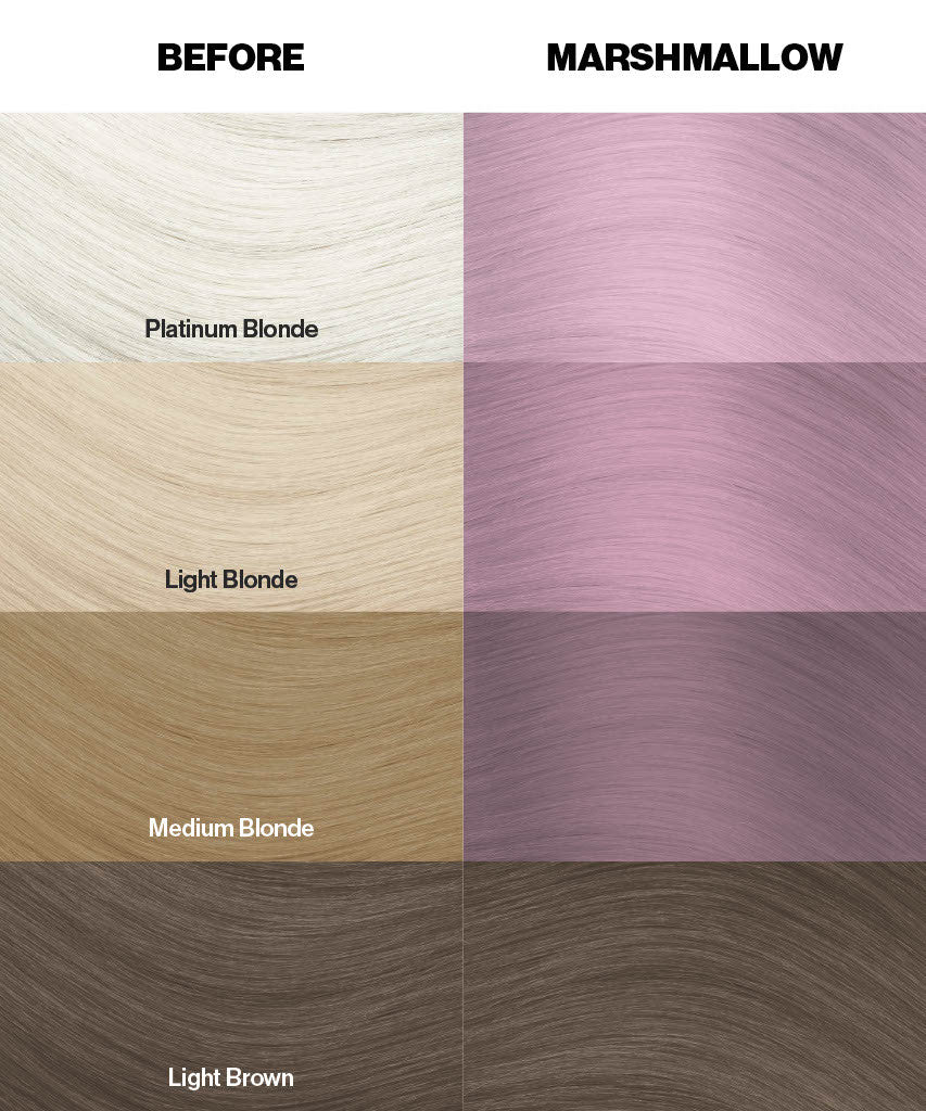 Crazy Color Hair color swatches with 'Before' and 'Marshmallow' labels by ABS France Wholesale