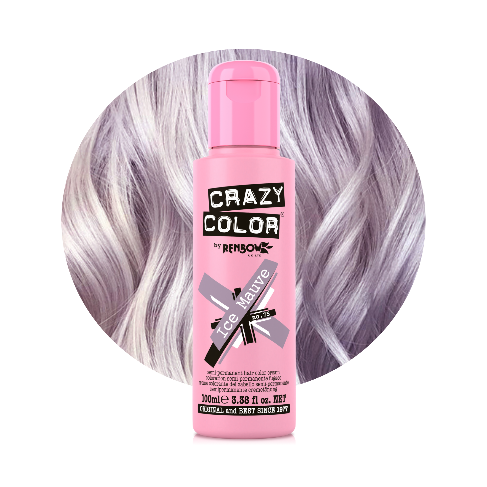 Crazy Color Mauve Glacé (Ice Mauve) no. 75 100ml hair dye bottle by ABS France Wholesale