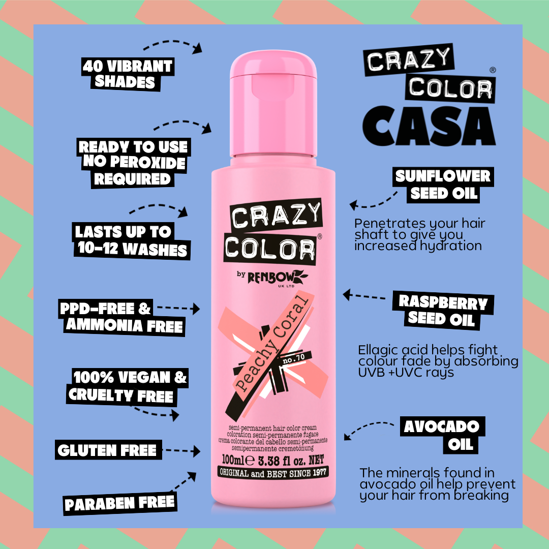 Crazy Color Peachy Coral 70 hair dye bottle by ABS France Wholesale