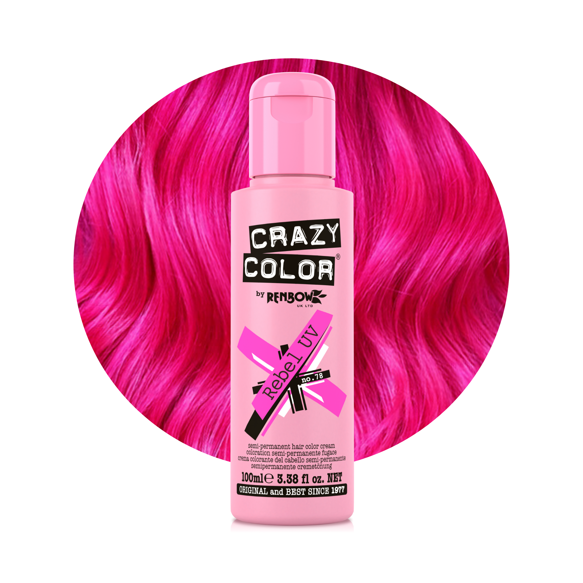 Crazy Color Rebel UV (Rose Fluo) no. 78 100ml hair dye bottle by ABS France Wholesale