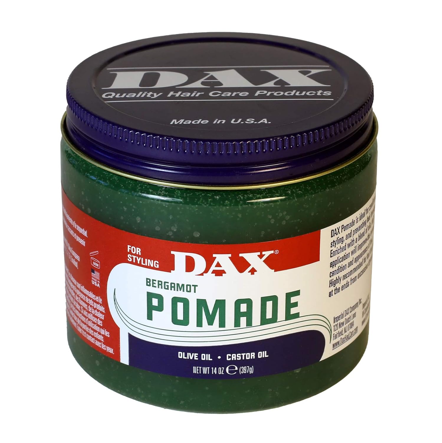 DAX Bergamot Pomade 14oz jar with green and red label by ABS France Wholesale