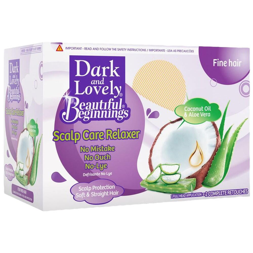 Dark and Lovely Beautiful Beginnings Scalp Care Relaxer packaging on a white background