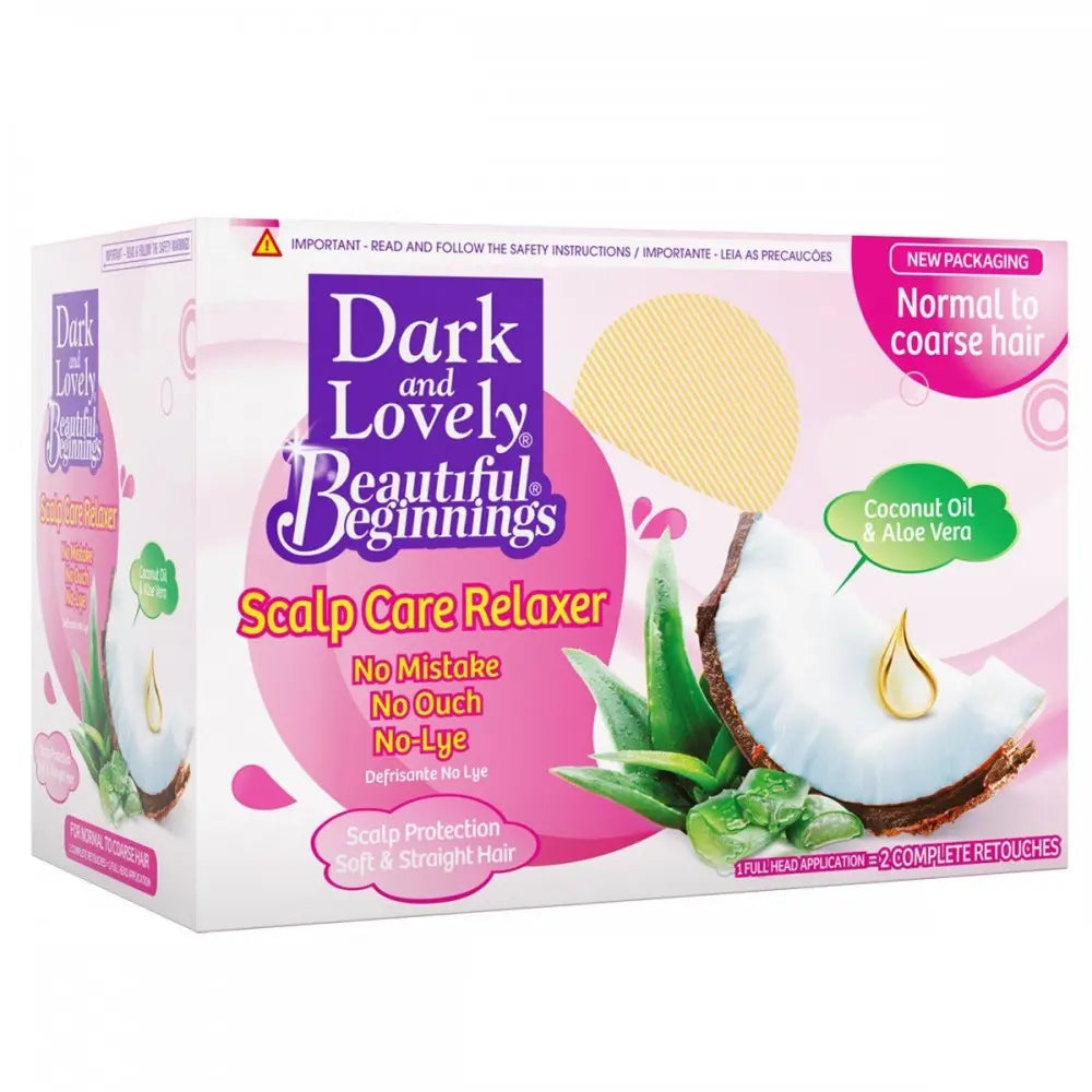 Box of Dark and Lovely Beautiful Beginnings Scalp Care Relaxer on a white background