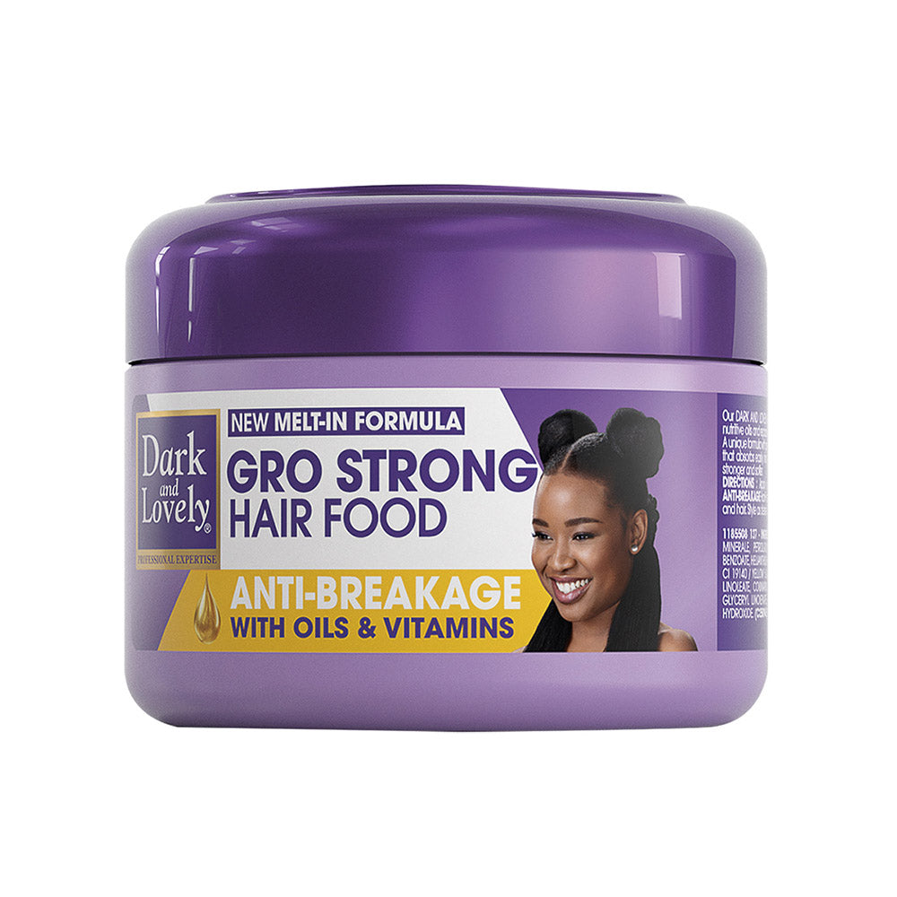 Purple jar of Dark and Lovely Gro Strong Anti-Breakage Hair Food 250ml by ABS France Wholesale.