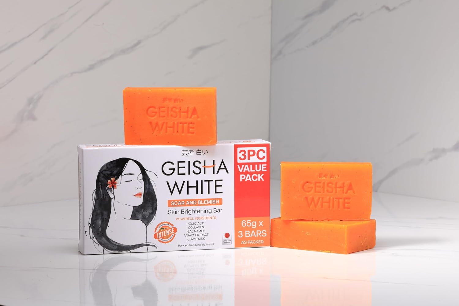 Savon blanc GEISHA, lot de 3 x 65 g