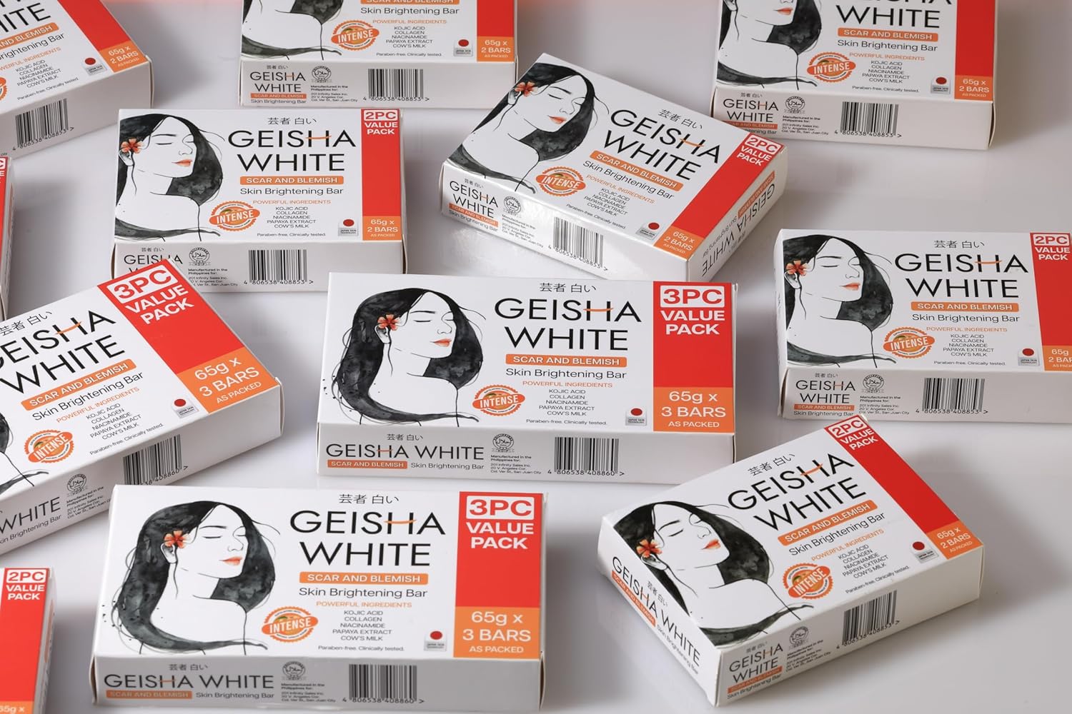 Savon blanc GEISHA, lot de 3 x 65 g