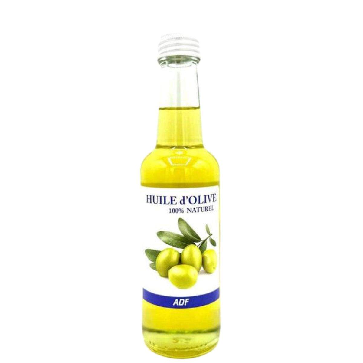 Bottle of ADF olive oil with a label on a white background by ABS France Wholesale
