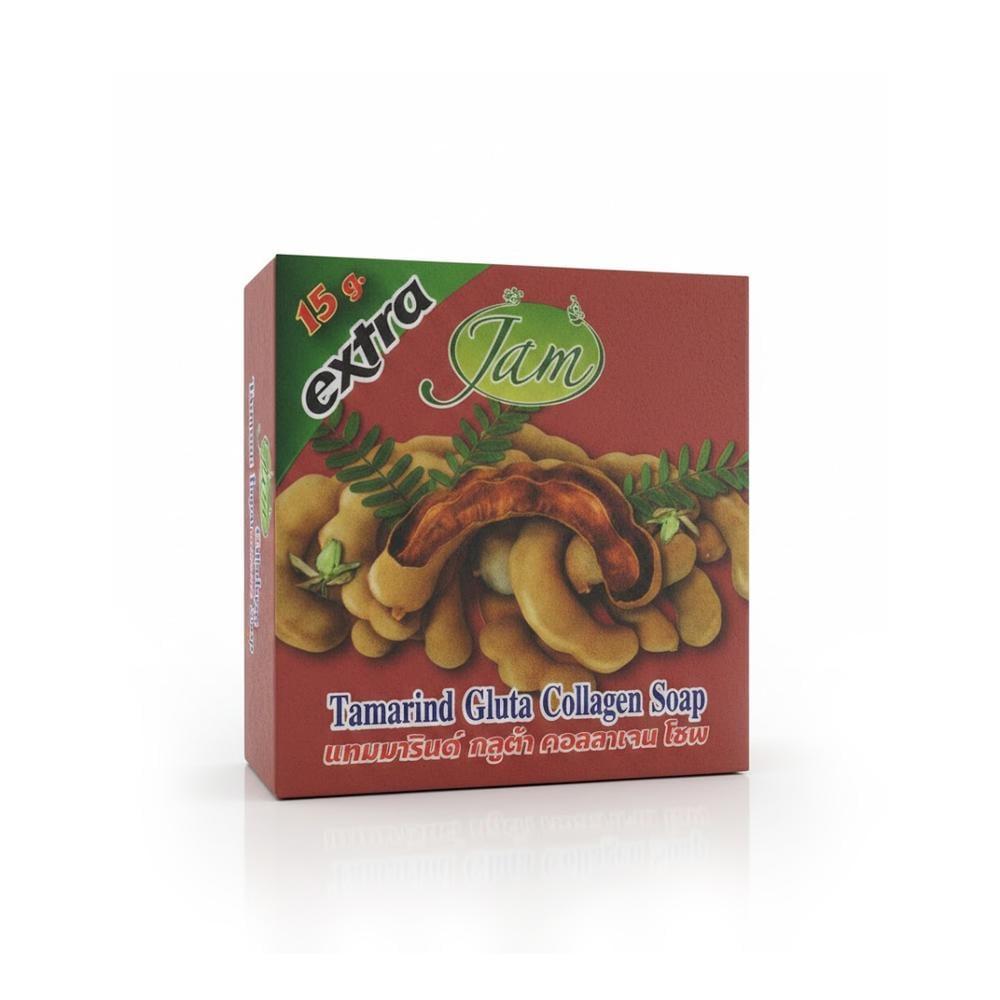 Box of Extra Jam Tamarind Gluta Collagen Soap on a white background
