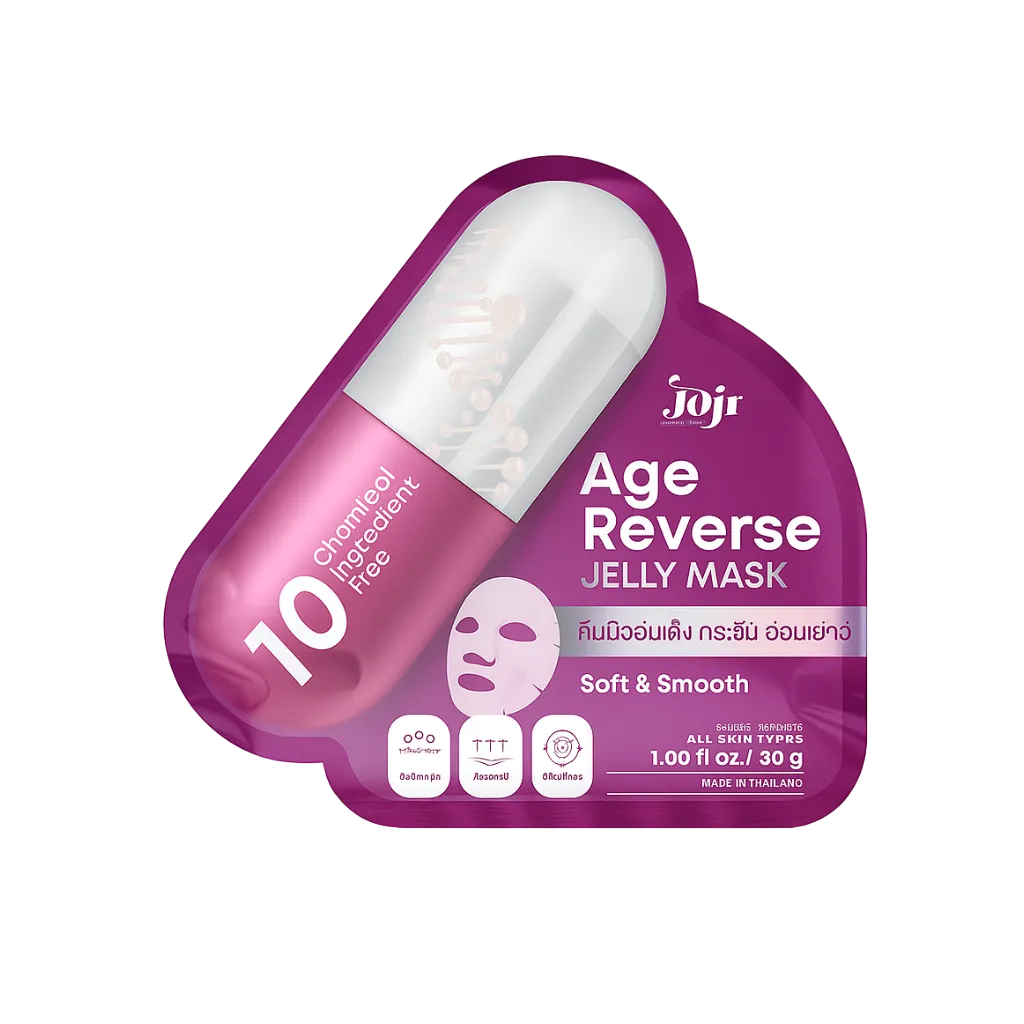 JOJI Age Reverse Jelly Mask packaging with pink and purple design on a white background