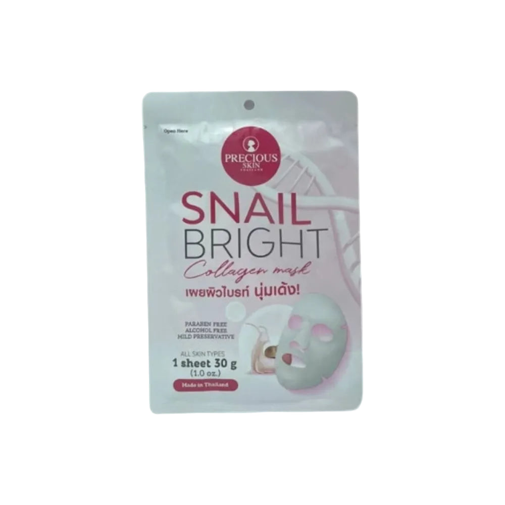 PRECIOUS SKIN Snail Bright Collagen mask packaging with brand logo on a white background
