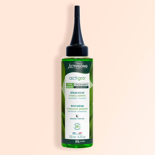 ACTIVILONG ACTIGRO Sérum Riche 130 ml bottle by ABS France Wholesale on a beige background