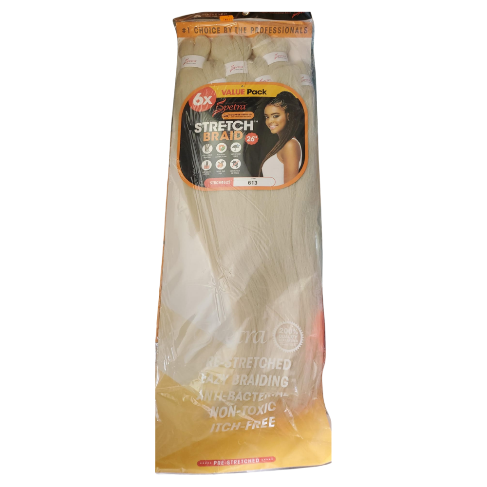 Packaged hair extensions with branding on a white background