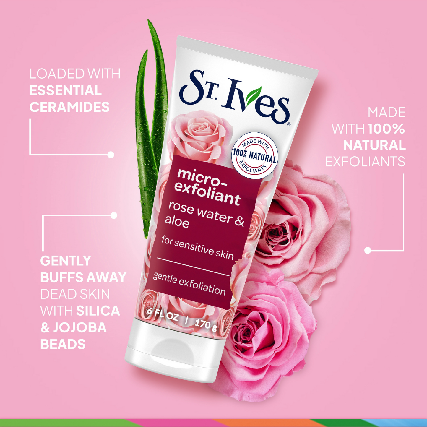 St. Ives Rose Water & Aloe Face Scrub Facial Micro-Exfoliant for Sensitive Skin 6oz - ABS France Wholesale