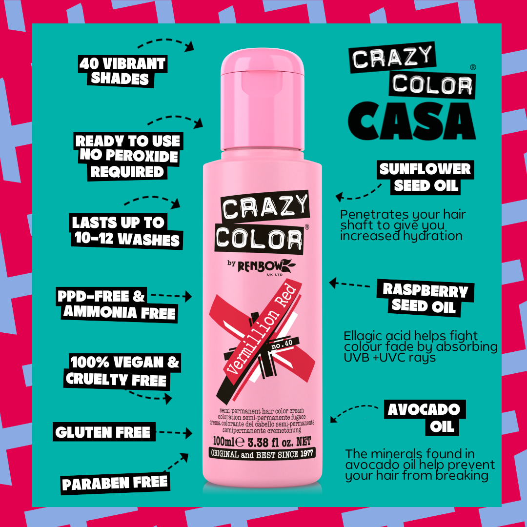 Crazy Color Casa hair color product with features listed on a colorful  background by ABS France Wholesale