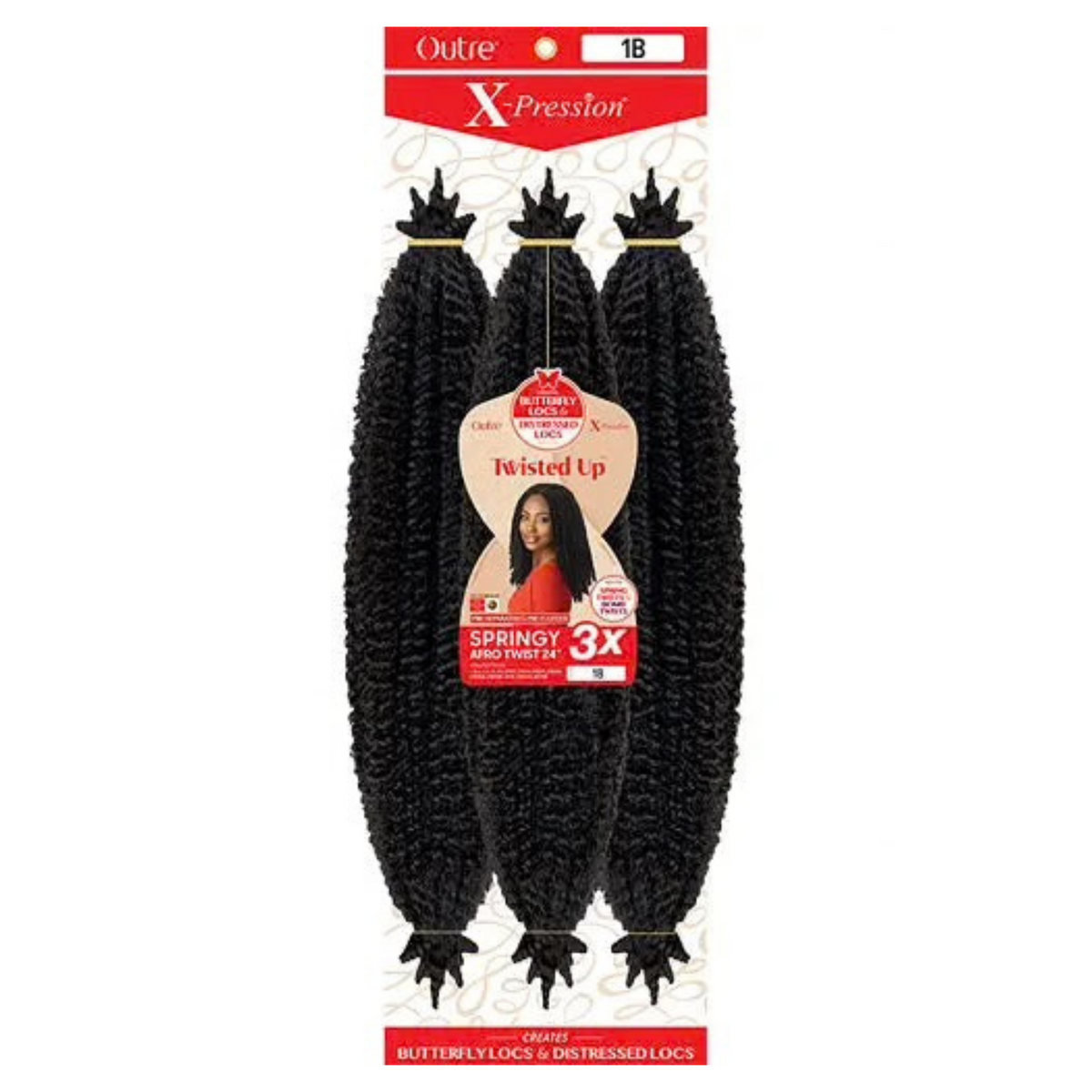 X Pression TWISTED UP - Springy Afro Twist 24" Packaged hair extensions with branding on a white background