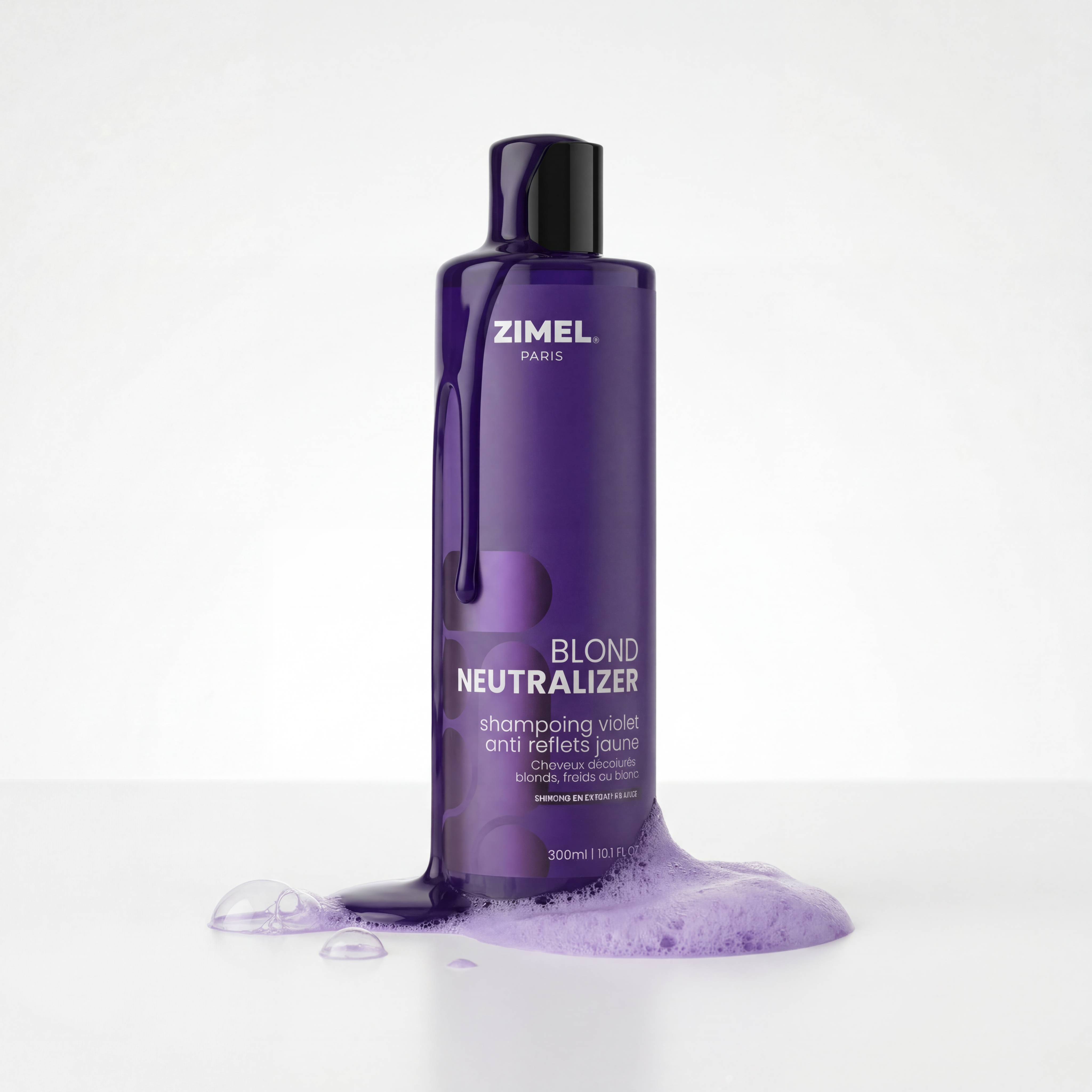 Zimel Paris BLOND NEUTRALIZER Shampoing Violet Anti Reflets Jaune 300ml bottle by ABS France Wholesale on a white background
