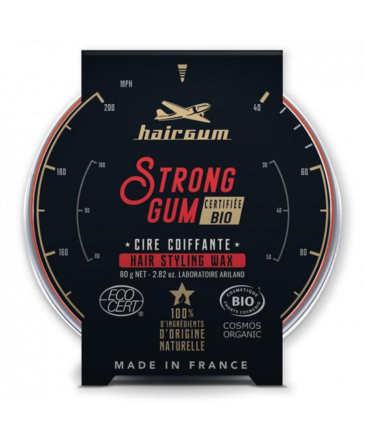 HAIRGUM STRONG GUM  cire coiffante  Certifié BIO  80G COSMOS  ORGANIC Nouveau