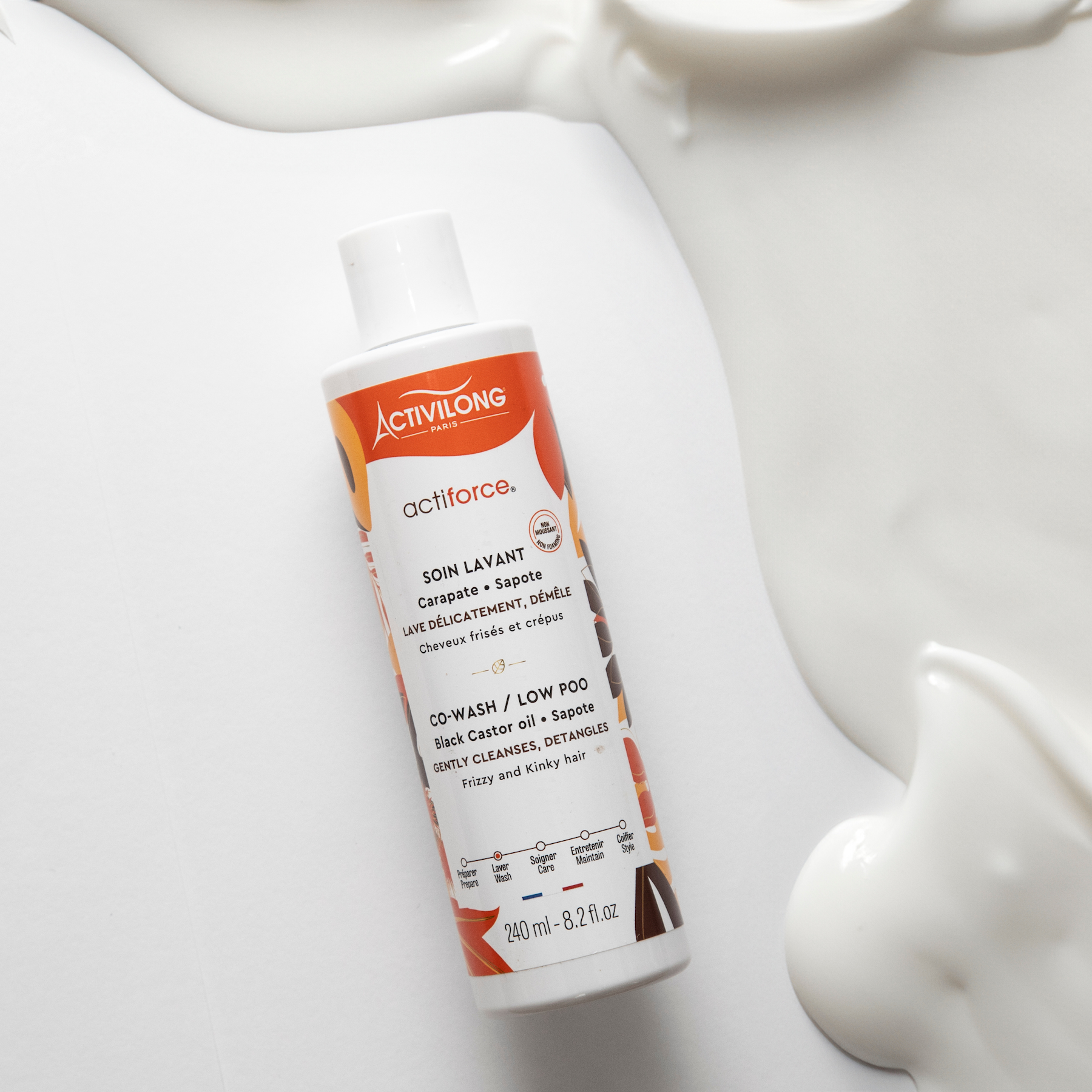 Bottle of ACTIVILONG ACTIFORCE Co-wash 240ml by ABS France Wholesale  on a white background