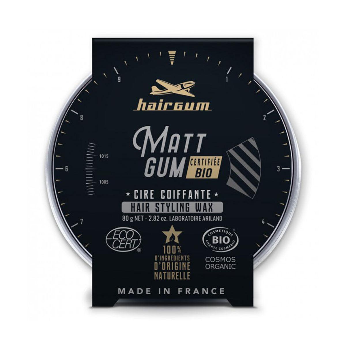 HAIRGUM MATT GUM  cire coiffante Certifié BIO  80G COSMOS  ORGANIC Nouveau